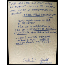 Pour assurer une continuité au mouvement : luttons dès maintenant contre la participation en imposant le contrôle étudiant.