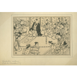 Estampe japonaise. Assemblée de samourai autour d'un seigneur. 