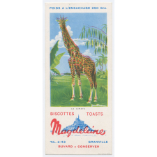 Buvard publicitaire. Biscottes Magdeleine. La girafe.