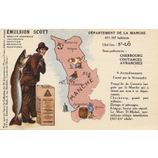 Émulsion Scott - Débilité générale, croissance, dentition, bronchite, rachitisme - Département de la Manche - 431.367 habitants - Chef-Lieu : St-Lô - Sous-préfectures : Cherbourg, Coutances, Avranches.