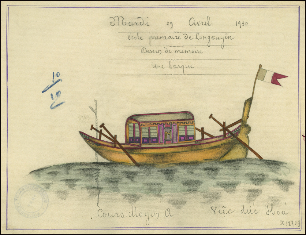 Cochinchine/Dessin de mémoire : une barque.