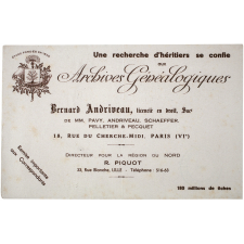Buvard publicitaire. Archives Généalogiques. Bernard Andriveau.