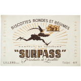 Buvard publicitaire. Biscottes rondes et régimes Surpass. 