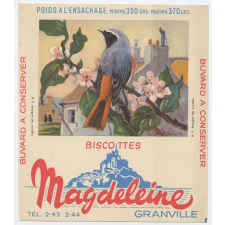 Buvard publicitaire. Biscottes Magdeleine. Rossignol des murailles. 