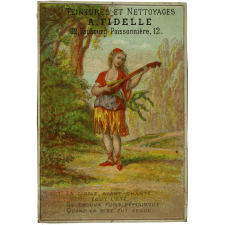 Carte réclame. Teintures et nettoyages. A. Fidelle 12, Faubourg poissonnière, 12. La cigale ... .