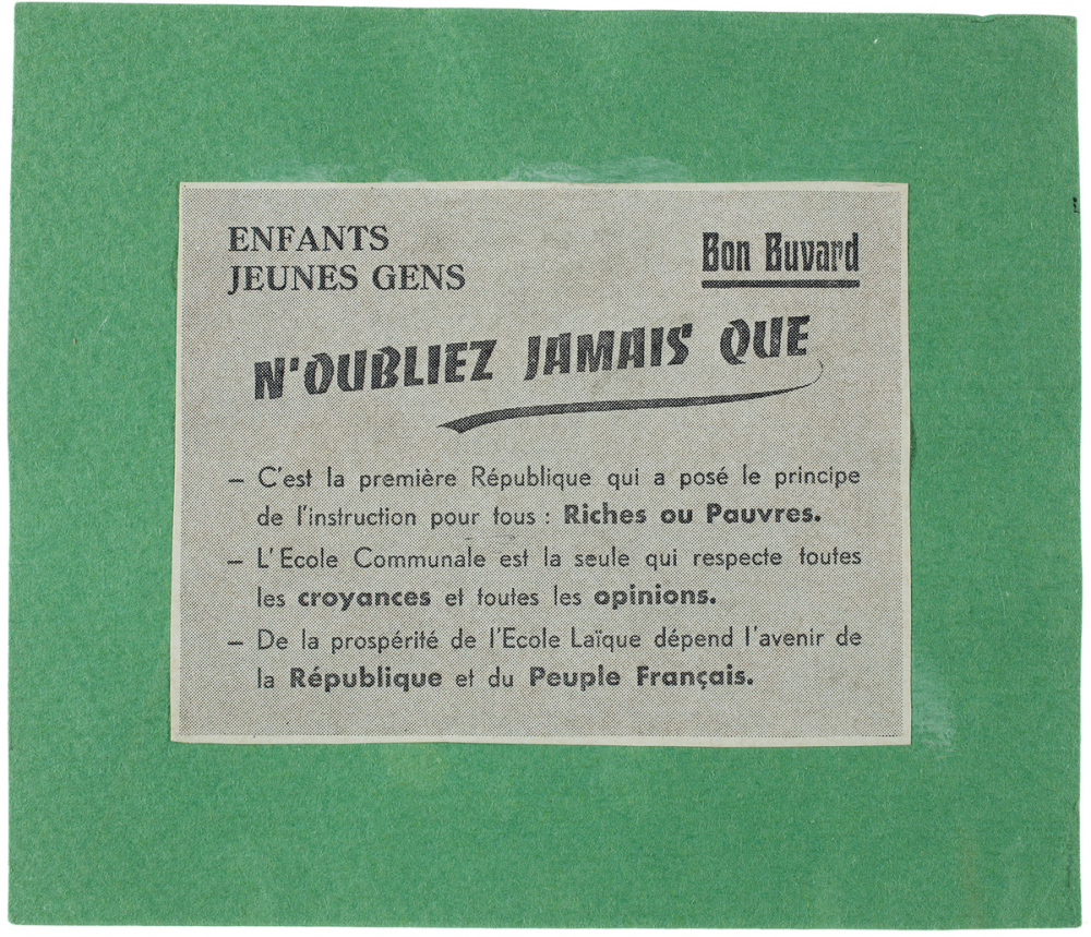 Buvard publicitaire. Pour l'école laïque .