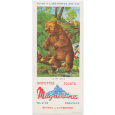 Buvard publicitaire. Biscottes Magdeleine. L'ours brun.