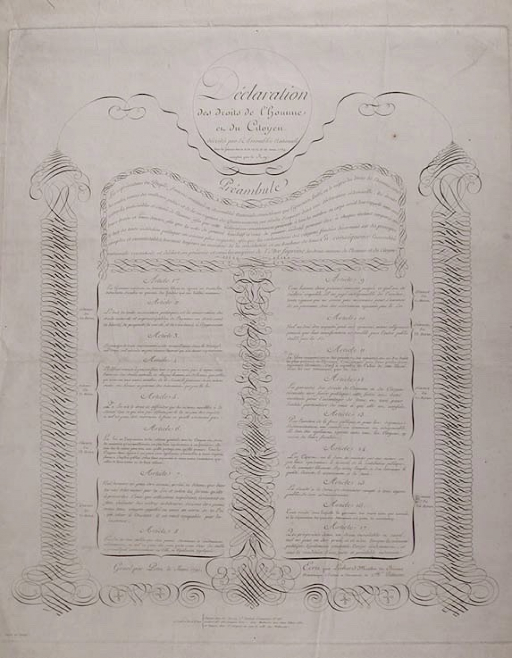 Déclaration des droits de l'homme et du Citoyen décrétés par l'Assemblée Nationale dans les séances des 20.21.22.23.24 et 26 Août 1789, acceptés par le Roy.