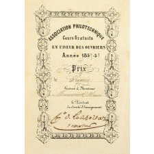 Ex-praemio . Association philotechnique. Cours gratuits en faveur des ouvriers, Année 1857-1858.