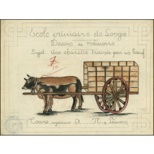 Cochinchine/Dessin de mémoire : une charrette traînée par un bœuf.