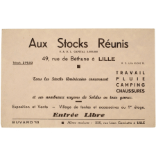 Buvard publicitaire. Aux Stocks Réunis.