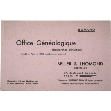 Buvard publicitaire. Office Généalogique. Beller & Lhomond.