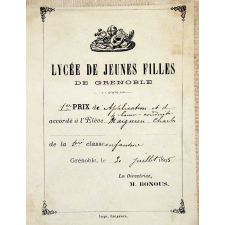 Ex-praemio . Lycée de jeunes filles de Grenoble.