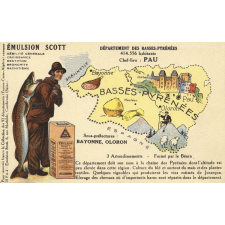 Émulsion Scott - Débilité générale, croissance, dentition, bronchite, rachitisme - Département des Basses-Pyrénées - 414.556 habitants - Chef-Lieu : Pau - Sous-préfectures : Bayonne, Oloron.