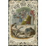Image religieuse. Bienheureux celui qui emploie ses richesses à soulager les douleurs du pauvre. 