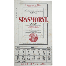 Buvard publicitaire. Spasmoryl Ana. Calendrier d'Avril 1951.