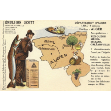 Émulsion Scott - Débilité générale, croissance, dentition, bronchite, rachitisme - Département d'Alger - 1.866.714 habitants - Chef-Lieu : Alger - Sous-préfectures : Tizi-Ouzou, Médéa, Miliana, Orléansville.