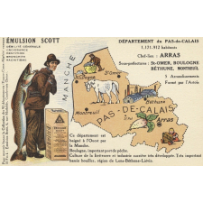 Émulsion Scott - Débilité générale, croissance, dentition, bronchite, rachitisme - Département du Pas-de-Calais - 1.171.912 habitants - Chef-Lieu : Arras - Sous-préfectures : St-Omer, Boulogne, Béthune, Montreuil.