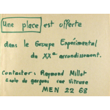 Une Place est offerte dans le Groupe Expérimental du XXe arrondissement.
