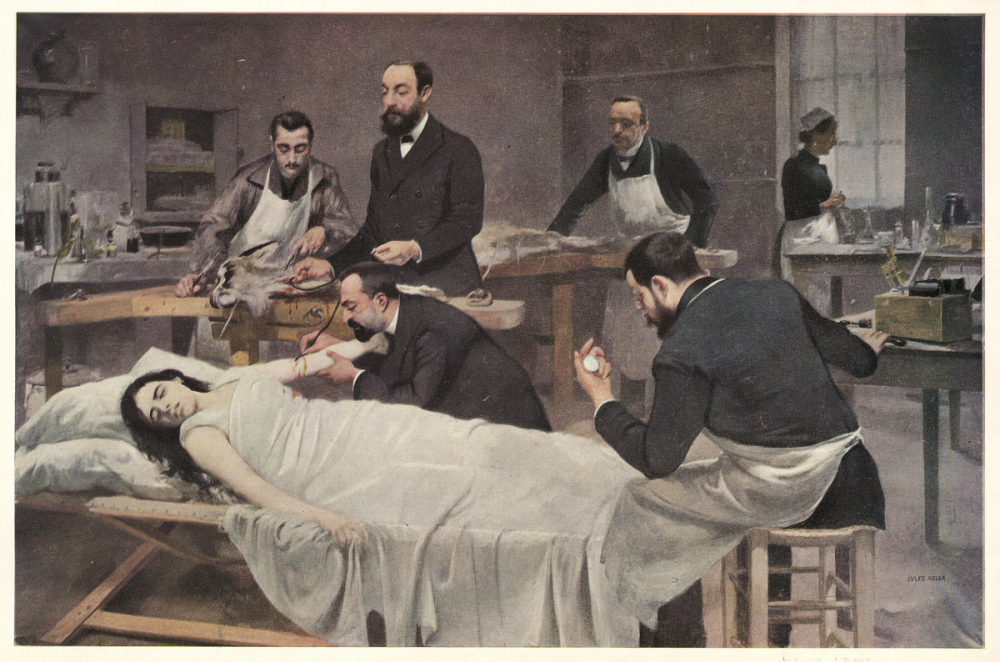 La transfusion du sang de chèvre par le docteur S.Bernheim ( faculté de médecine de Paris). 