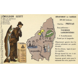 Émulsion Scott - Débilité générale, croissance, dentition, bronchite, rachitisme - Département de l'Ardèche - 289.263 habitants - Chef-lieu : Privas - Sous-préfectures : Tournon, Largentières.