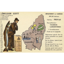 Émulsion Scott - Débilité générale, croissance, dentition, bronchite, rachitisme - Département de l'Ardèche - 289.263 habitants - Chef-lieu : Privas - Sous-préfectures : Tournon, Largentières.