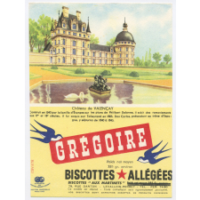 Buvard publicitaire. Biscottes allégées Grégoire. Château de Valençay.