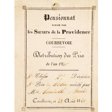 Ex-praemio . Pensionnat dirigé par les Soeurs de la Providence.