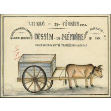 Cochinchine/Dessin de mémoire : une charrette traînée par un bœuf.