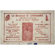Buvard publicitaire. La Maison G. Lehembre - Roubaix Stylo.