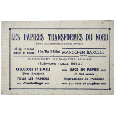 Buvard publicitaire. Les Papiers Transformés du Nord.