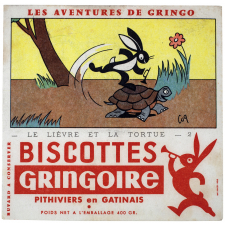 Buvard publicitaire. Biscottes Gringoire. Le lièvre et la tortue - n°2. 