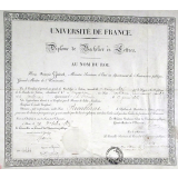 Université de France - Diplôme de Bachelier ès Lettres. Au nom du Roi.