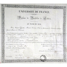 Université de France - Diplôme de Bachelier ès Lettres. Au nom du Roi.