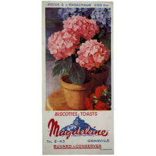 Buvard publicitaire. Biscottes Magdeleine. Hortensias. 
