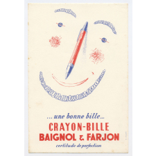 Buvard publicitaire. Crayon-bille Baignol & Farjon. Tête stylisée. 