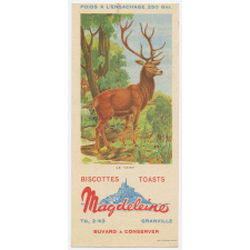 Buvard publicitaire. Biscottes Magdeleine. Le cerf.