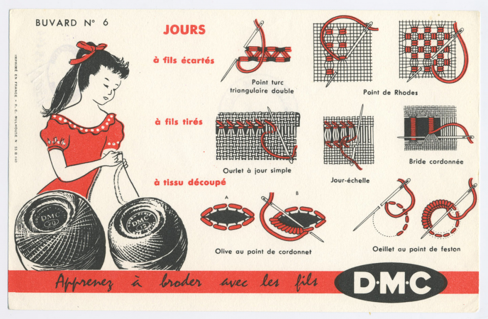 Buvard publicitaire. Apprenez à broder avec les fils D.M.C. Buvard n°6. 