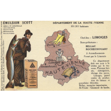 Émulsion Scott - Débilité générale, croissance, dentition, bronchite, rachitisme - Département de la Haute-Vienne - 351.311 habitants - Chef-Lieu : Limoges - Sous-préfectures : Bellac, Rochechouart.