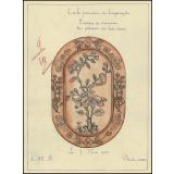 Cochinchine/Dessin de mémoire : un plateau en bois décoré.