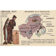 Émulsion Scott - Débilité générale, croissance, dentition, bronchite, rachitisme - Département de la Haute-Savoie - 215.317 habitants - Chef-Lieu : Annecy - Sous-préfectures : Thonon, Bonneville.