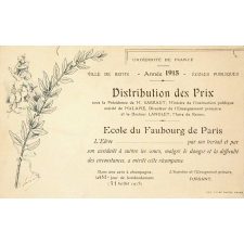 Ex-praemio . Université de France. Ville de Reims. Année 1915. Ecoles publiques.