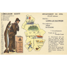 Émulsion Scott - Débilité générale, croissance, dentition, bronchite, rachitisme - Département du Jura - 230.685 habitants - Chef-Lieu : Lons-le-Saunier - Sous-préfectures : Dôle, St-Claude.