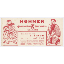 Buvard publicitaire. Harmonicas et accordéons Hohner. 