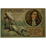 Carte réclame. Aux Quatre Arrondissements. Fable de la Fontaine. Le Loup et la Cigogne.