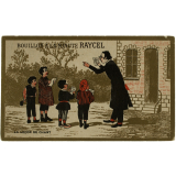 Carte réclame. Bouillon à la minute Raycel. La leçon de chant.