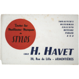 Buvard publicitaire. H. Havet. Toutes les Meilleures Marques de Stylos.