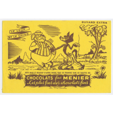 Buvard publicitaire. Le loup et le chien. Chocolats fins Menier.