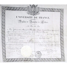 Université de France - Diplôme de Bachelier ès Lettres. Au nom du Roi.