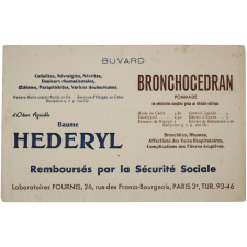 Buvard publicitaire. Baume Hederyl - Pommade Bronchocedran.